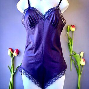Deena Lingerie Teddy Vintage Purple Lace Bodysuit Nylon Small